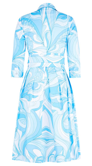 Audrey Dress #1 Shirt Collar 3/4 Sleeve Long Length Cotton Stretch (Pucciesque Graphic)