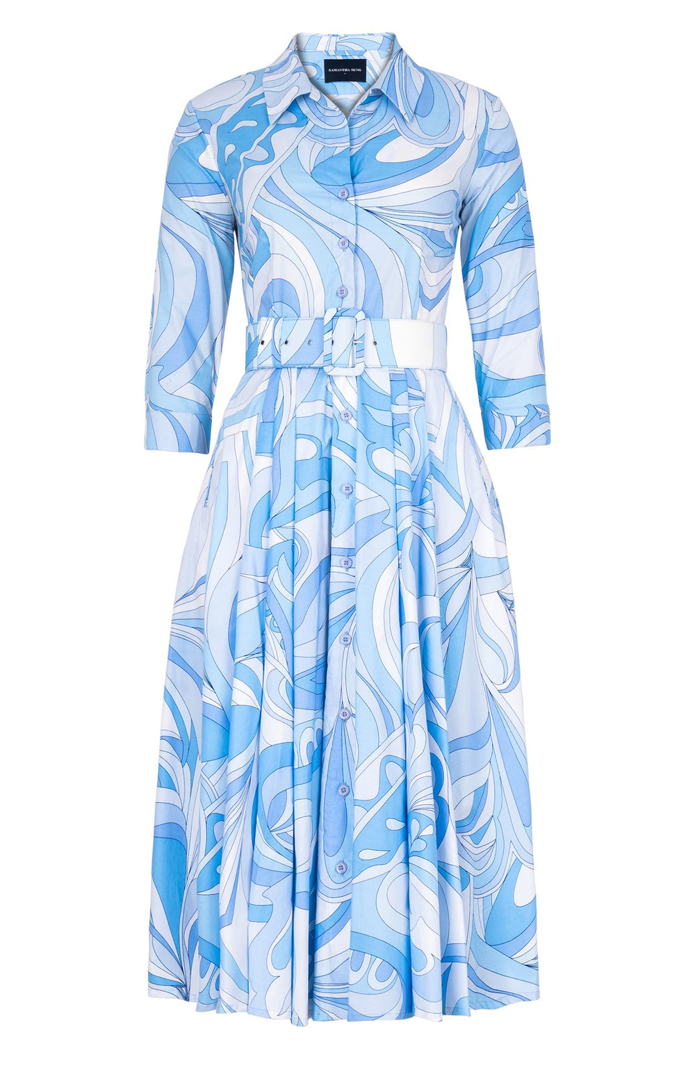 Laurent Dress Shirt Collar 3/4 Sleeve Midi Length Cotton Stretch (Pucciesque Graphic)