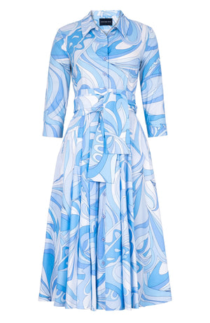 Laurent Dress Shirt Collar 3/4 Sleeve Midi Length Cotton Stretch (Pucciesque Graphic)
