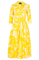 Aster Dress Shirt Collar 3/4 Sleeve Midi Length Cotton Musola (Pucciesque Graphic)