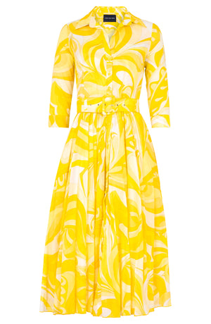 Aster Dress Shirt Collar 3/4 Sleeve Midi Length Cotton Musola (Pucciesque Graphic)