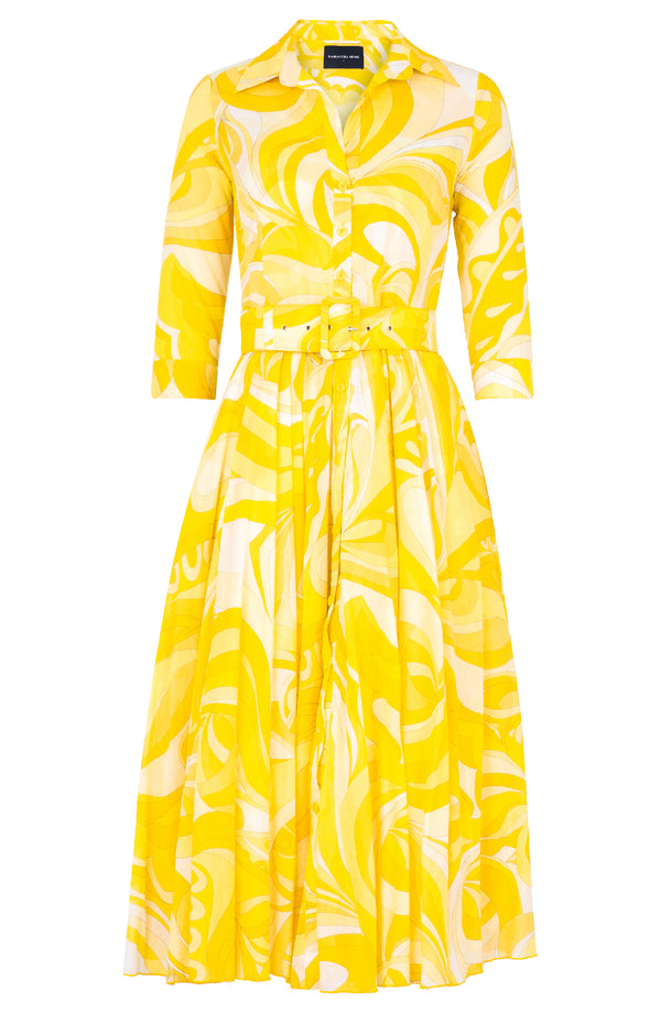 Aster Dress Shirt Collar 3/4 Sleeve Midi Length Cotton Musola (Pucciesque Graphic)