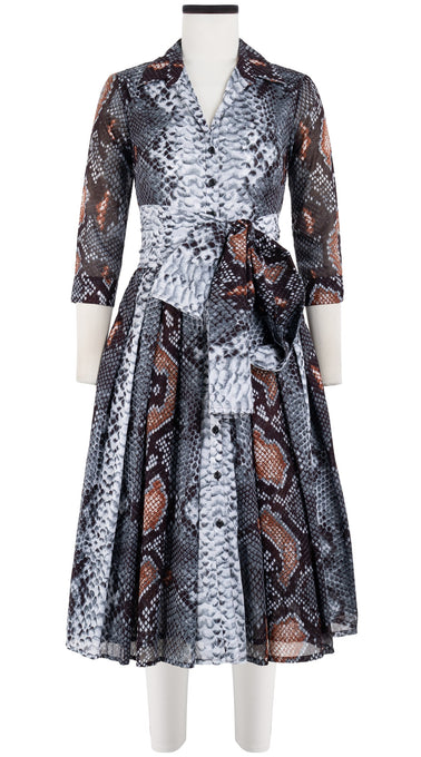 Audrey Dress #4 Shirt Collar 3/4 Sleeve Long +3 Length Cotton Musola (Python New Straight Bright)