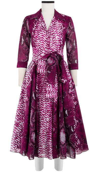 Avenue Dress Shirt Collar 3/4 Sleeve Midi Length Cotton Musola (Python New Straight Bright)