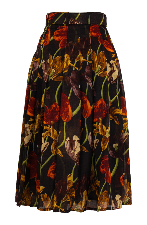 Zeller Skirt Midi Length Wool (Rambrand Tulip) - Sepia