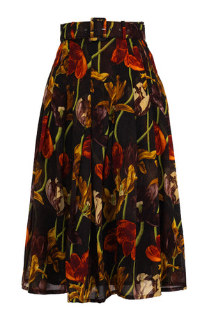 Zeller Skirt Midi Length Wool (Rambrand Tulip) - Sepia