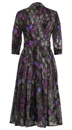 Audrey Dress #4 Shirt Collar 3/4 Sleeve Midi Length Wool Musola (Rangford Marble) - Grey Lilac
