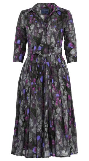 Audrey Dress #4 Shirt Collar 3/4 Sleeve Midi Length Wool Musola (Rangford Marble) - Grey Lilac