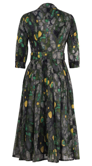 Audrey Dress #4 Shirt Collar 3/4 Sleeve Midi Length Wool Musola (Rangford Marble)