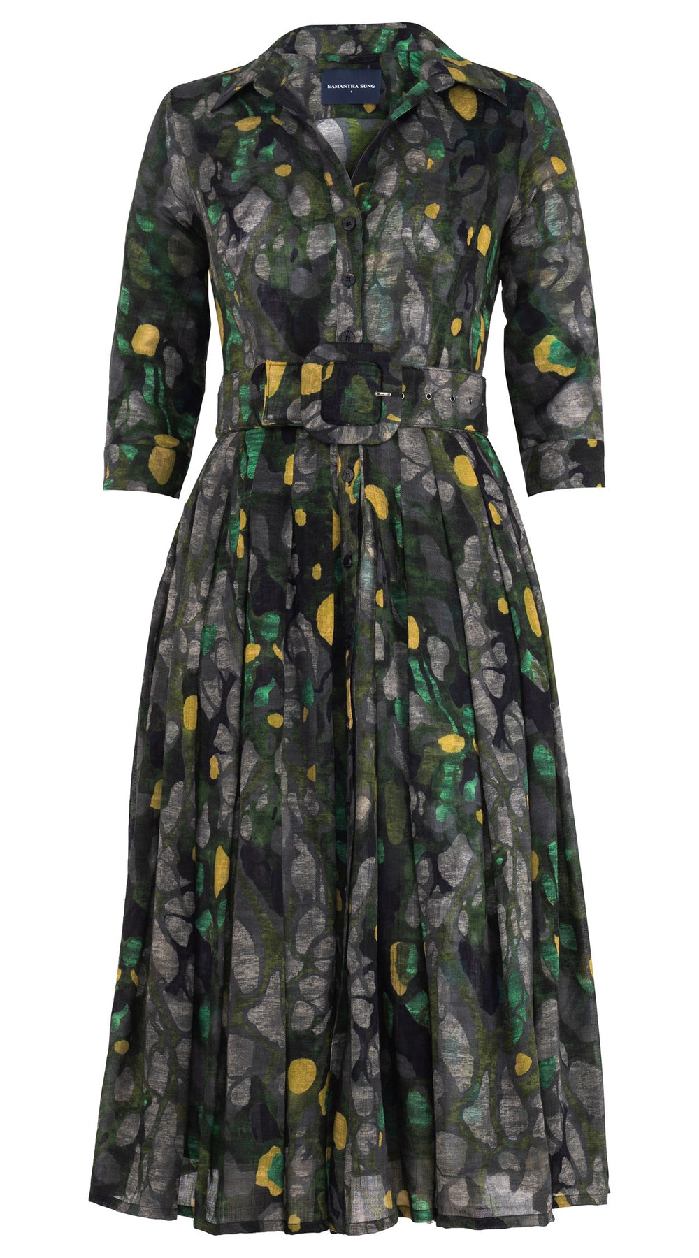 Audrey Dress #4 Shirt Collar 3/4 Sleeve Midi Length Wool Musola (Rangford Marble)