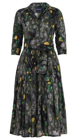 Audrey Dress #4 Shirt Collar 3/4 Sleeve Midi Length Wool Musola (Rangford Marble)