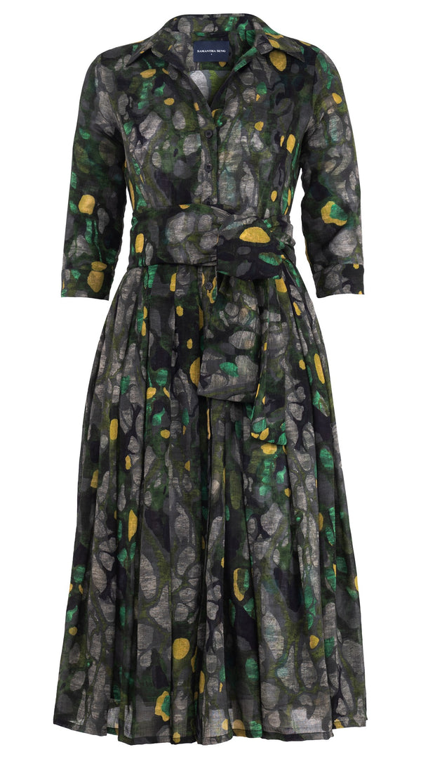 Audrey Dress #4 Shirt Collar 3/4 Sleeve Midi Length Wool Musola (Rangford Marble)