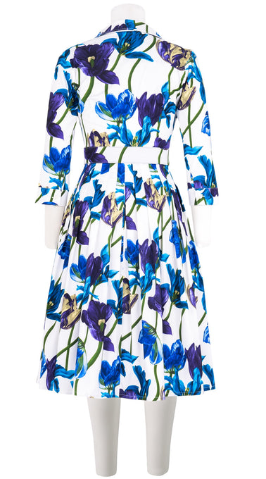 Audrey Dress #2 Shirt Collar 3/4 Sleeve Long Length Cotton Stretch (Rambrandt Tulip)