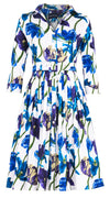 Audrey Dress #2 Shirt Collar 3/4 Sleeve Long Length Cotton Stretch (Rambrandt Tulip)