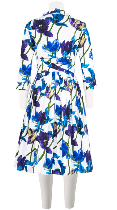 Audrey Dress #2 Shirt Collar 3/4 Sleeve Long Length Cotton Stretch (Rambrandt Tulip)