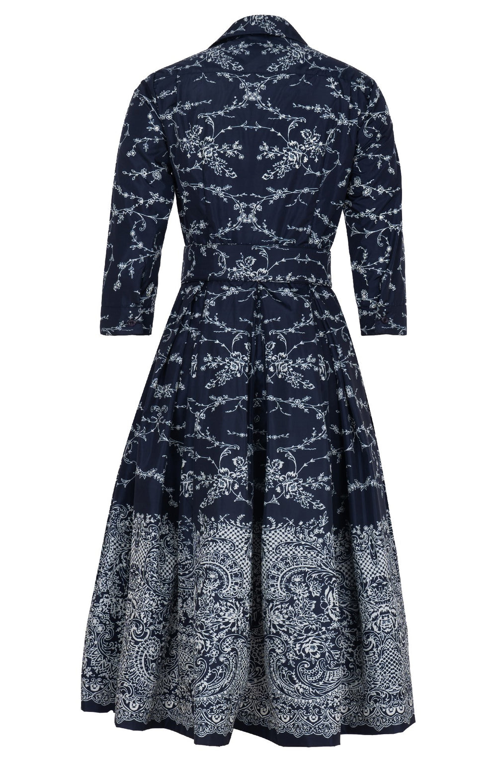 Audrey Dress #7 Shirt Collar 3/4 Sleeve Midi Length Poliamide Taffta (Reticella Lace Ivory)