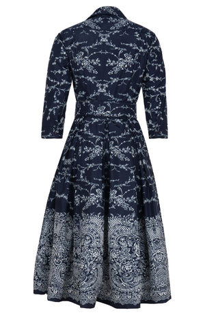 Audrey Dress #7 Shirt Collar 3/4 Sleeve Midi Length Poliamide Taffta (Reticella Lace Ivory)