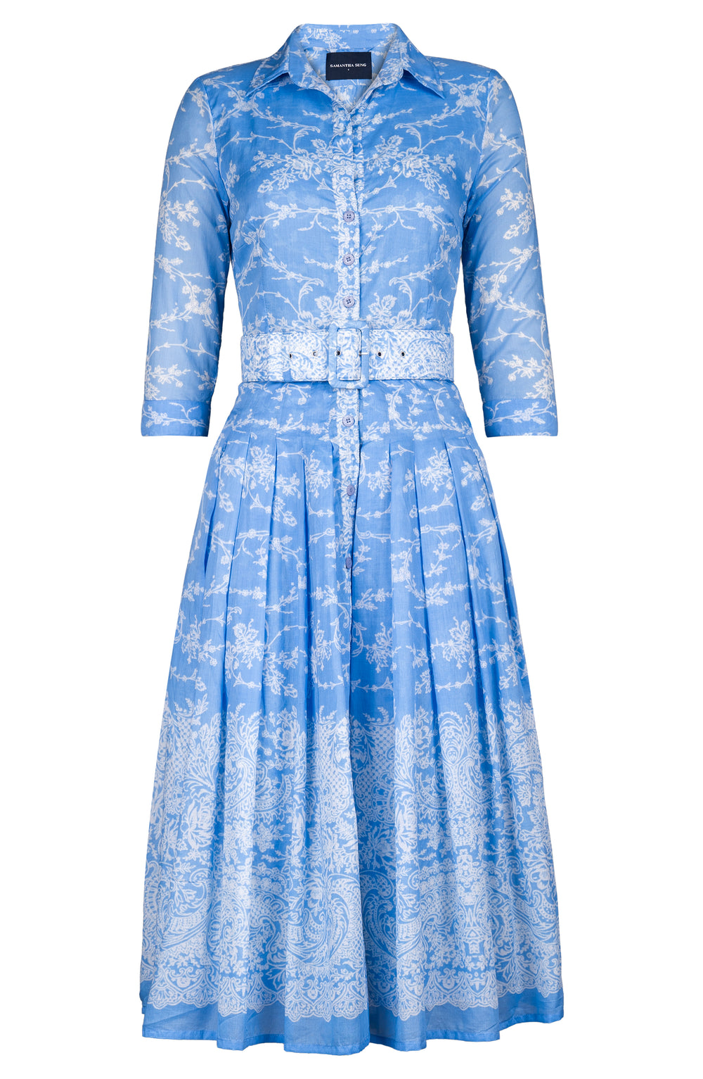 Audrey Dress #4 Shirt Collar 3/4 Sleeve Midi Length Cotton Musola (Reticella Lace White)