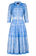 Audrey Dress #4 Shirt Collar 3/4 Sleeve Midi Length Cotton Musola (Reticella Lace White)