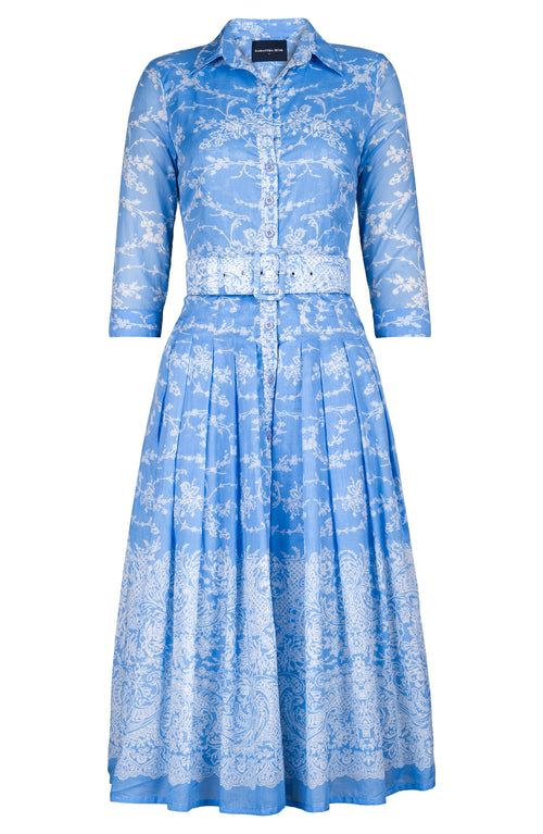 Audrey Dress #4 Shirt Collar 3/4 Sleeve Midi Length Cotton Musola (Reticella Lace White)