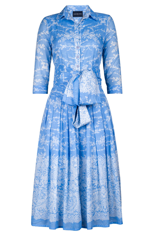 Audrey Dress #4 Shirt Collar 3/4 Sleeve Midi Length Cotton Musola (Reticella Lace White)