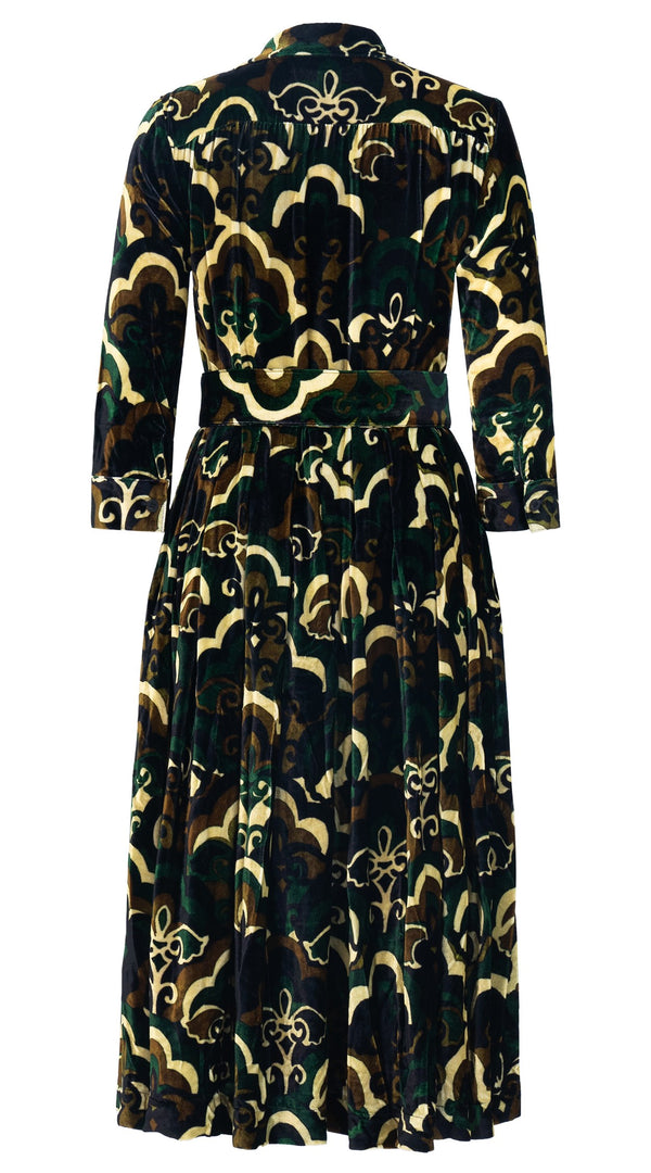 Audrey Dress #1 Shirt Collar 3/4 Sleeve Midi Length Silk Velvet (Retro Velvet)
