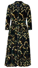 Audrey Dress #1 Shirt Collar 3/4 Sleeve Midi Length Silk Velvet (Retro Velvet)