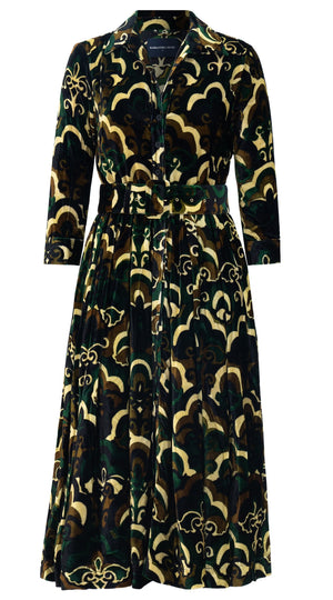 Audrey Dress #1 Shirt Collar 3/4 Sleeve Midi Length Silk Velvet (Retro Velvet)