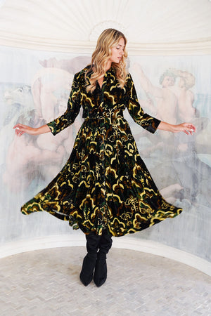 Audrey Dress #3 Shirt Collar 3/4 Sleeve Midi Length Silk Velvet (Retro Velvet)