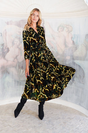 Audrey Dress #3 Shirt Collar 3/4 Sleeve Midi Length Silk Velvet (Retro Velvet)