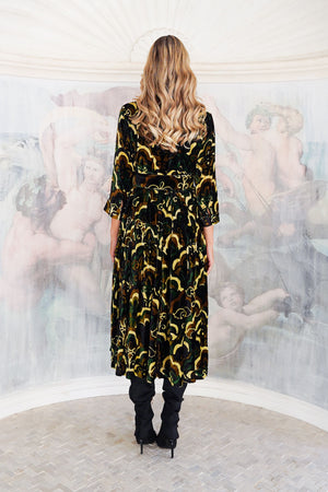 Audrey Dress #3 Shirt Collar 3/4 Sleeve Midi Length Silk Velvet (Retro Velvet)