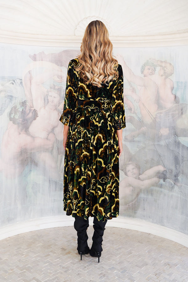 Audrey Dress #3 Shirt Collar 3/4 Sleeve Midi Length Silk Velvet (Retro Velvet)