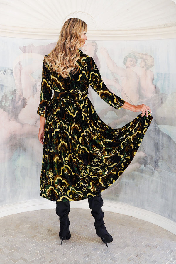 Audrey Dress #3 Shirt Collar 3/4 Sleeve Midi Length Silk Velvet (Retro Velvet)