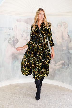 Audrey Dress #3 Shirt Collar 3/4 Sleeve Midi Length Silk Velvet (Retro Velvet)