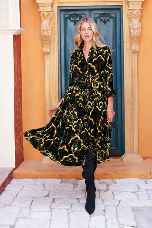 Audrey Dress #3 Shirt Collar 3/4 Sleeve Midi Length Silk Velvet (Retro Audrey Dress #3 Shirt Collar 3/4 Sleeve Midi Length Silk Velvet (Retro