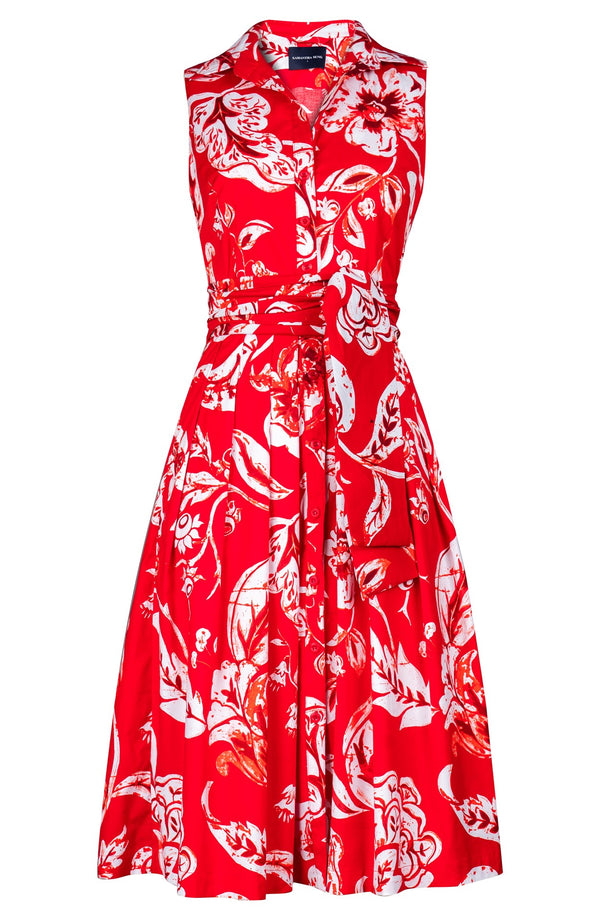 Audrey Dress #1 Shirt Collar Sleevelesss Long Length Cotton Stretch (Riviera Beach)