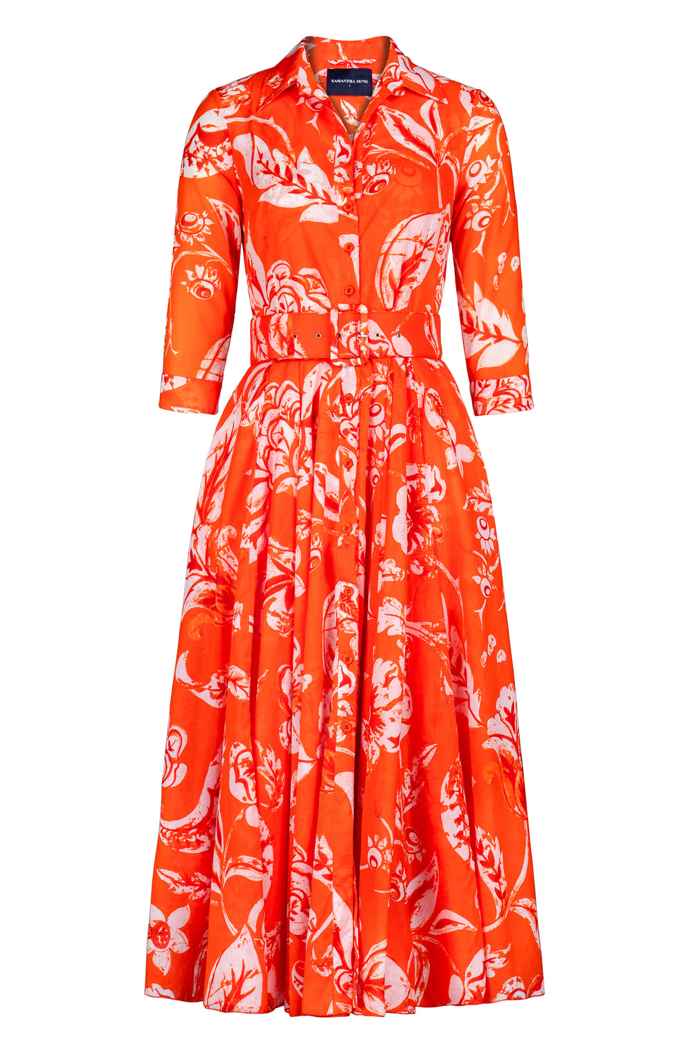 Aster Dress Shirt Collar 3/4 Sleeve Midi Plus Length Cotton Musola (Riviera Beach)