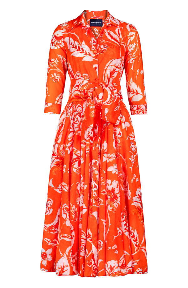 Aster Dress Shirt Collar 3/4 Sleeve Midi Plus Length Cotton Musola (Riviera Beach)