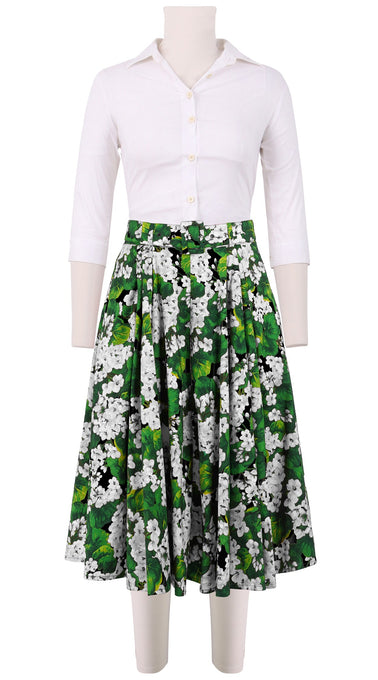 Vivien Skirt Long Length Cotton Stretch (Rockcress Flower White)