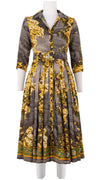 Audrey Dress #4 Shirt Collar 3/4 Sleeve Midi Length Wool Musola (Roman Dawn Border)