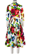 Audrey Dress #2 Shirt Collar 3/4 Sleeve Midi Length Cotton Stretch (Rose Blossom)