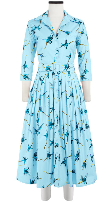 Audrey Dress #2 Shirt Collar 3/4 Sleeve Midi Length Cotton Stretch (Rose Drop Pastel)