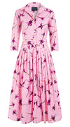 Audrey Dress #2 Shirt Collar 3/4 Sleeve Midi Length Cotton Stretch (Rose Drop Pastel)