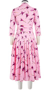 Audrey Dress #2 Shirt Collar 3/4 Sleeve Midi Length Cotton Stretch (Rose Drop Pastel)