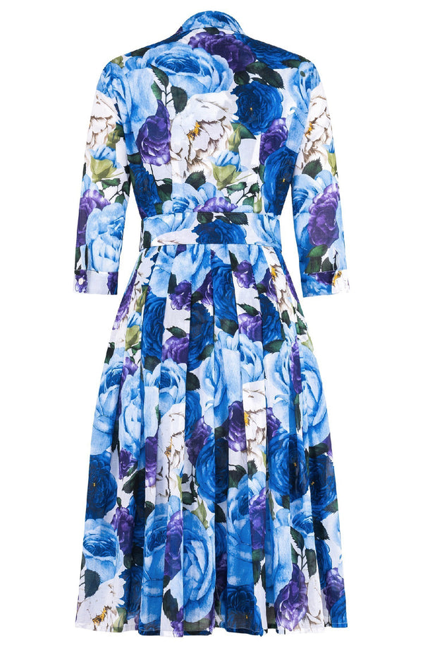 Audrey Dress #4 Shirt Collar 3/4 Sleeve Long Length Cotton Musola (Rose Wallpaper)