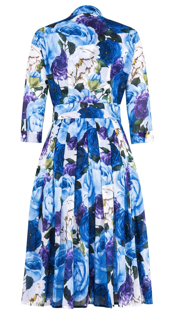 Audrey Dress #4 Shirt Collar 3/4 Sleeve Long Length Cotton Musola (Rose Wallpaper)