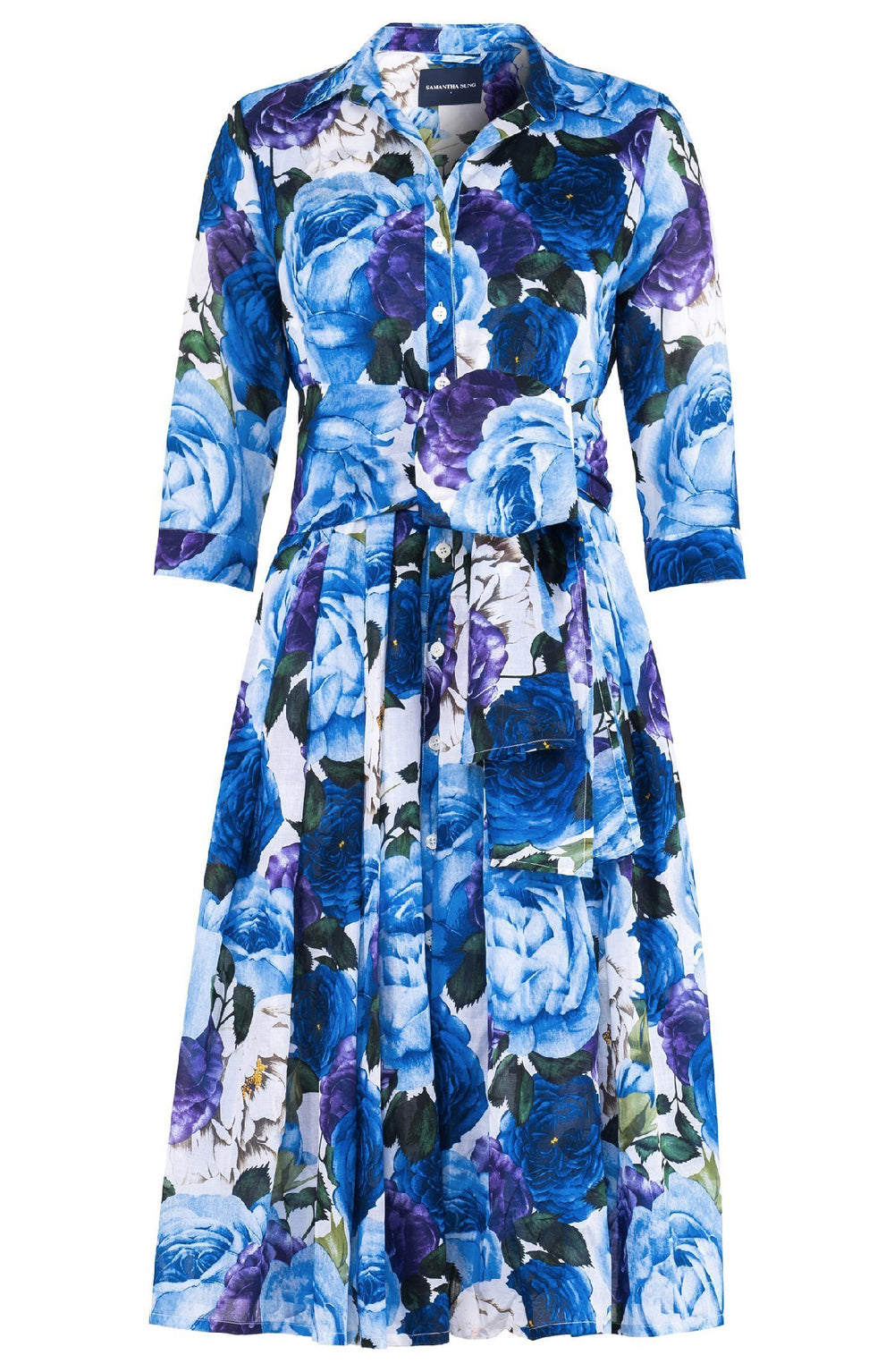 Audrey Dress #4 Shirt Collar 3/4 Sleeve Long Length Cotton Musola (Rose Wallpaper)