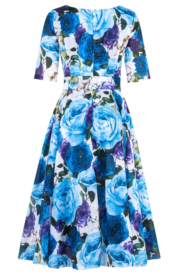 Avenue Dress Boat Neck 1/2 Sleeve Midi Length Cotton Musola (Rose Wallpaper)