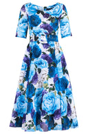 Avenue Dress Boat Neck 1/2 Sleeve Midi Length Cotton Musola (Rose Wallpaper)