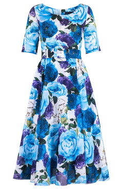 Avenue Dress Boat Neck 1/2 Sleeve Midi Length Cotton Musola (Rose Wallpaper)